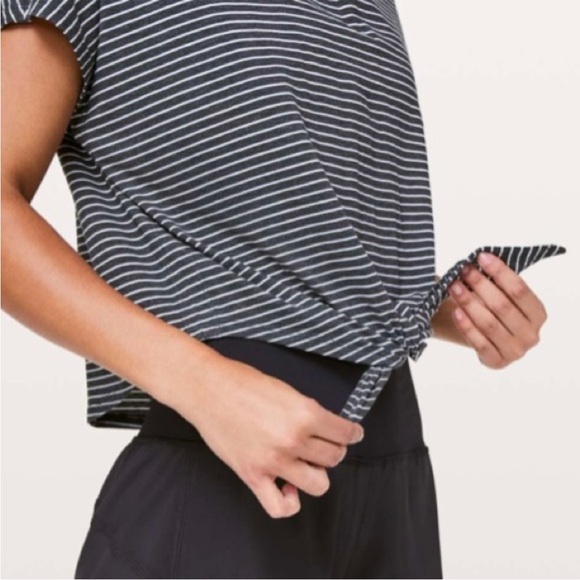 Lululemon Knot Gonna Fly Hoodie Striped Gray Tie Front Short Sleeve shirt 8 - Picture 7 of 12